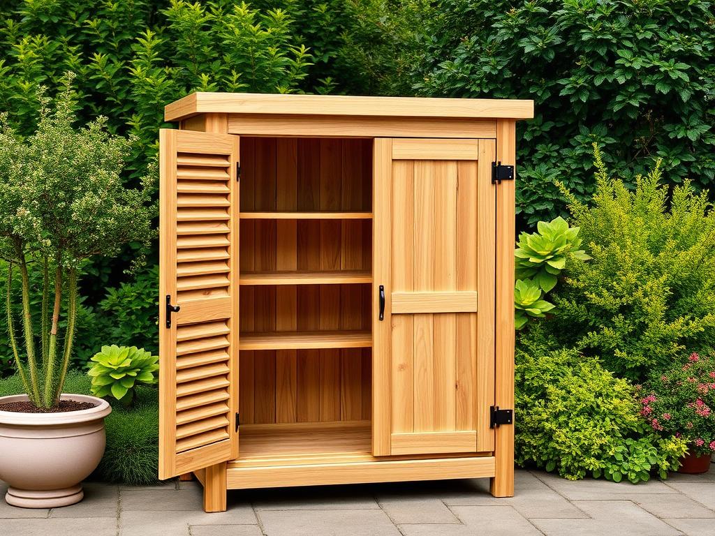 Armoire MCombo en bois avec portes persiennes, classée parmi les meilleures armoires pour extérieur 2026 Armoire MCombo en bois avec portes persiennes, classée parmi les meilleures armoires pour extérieur 2026