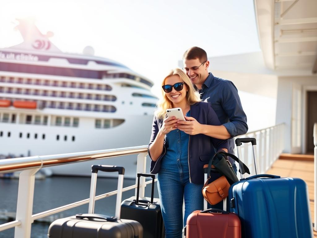 Couple embarquant pour une croisière avec assurance voyage adaptée en 2026 Couple embarquant pour une croisière avec assurance voyage adaptée en 2026