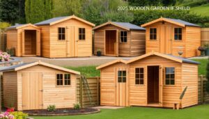Différents types d'abris de jardin en bois dans un environnement extérieur pour 2026