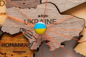Carte de l'Ukraine avec drapeau