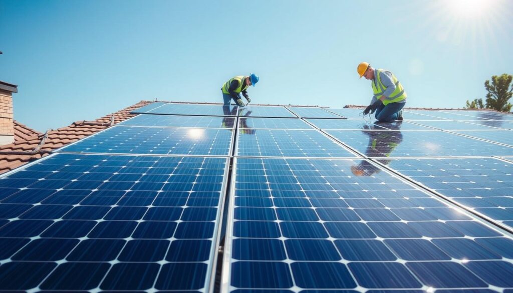 Installation de panneaux solaires SolarEdge sur le toit d'une maison résidentielle