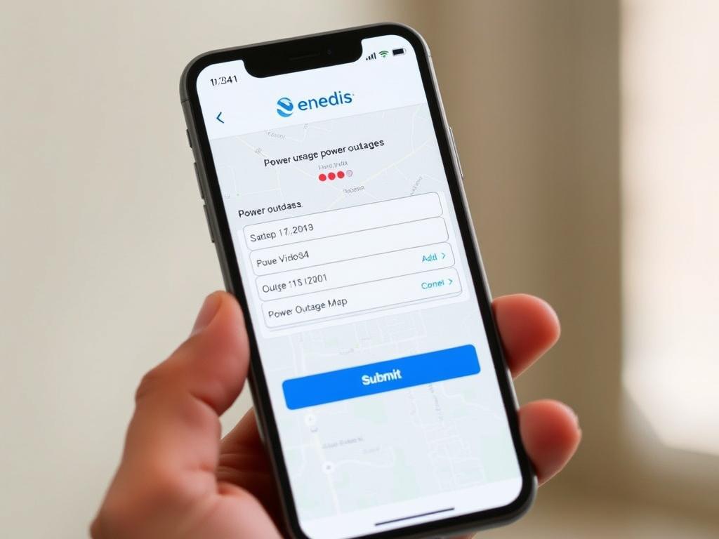Interface de l'application Enedis à mes côtés pour signaler une coupure d'électricité