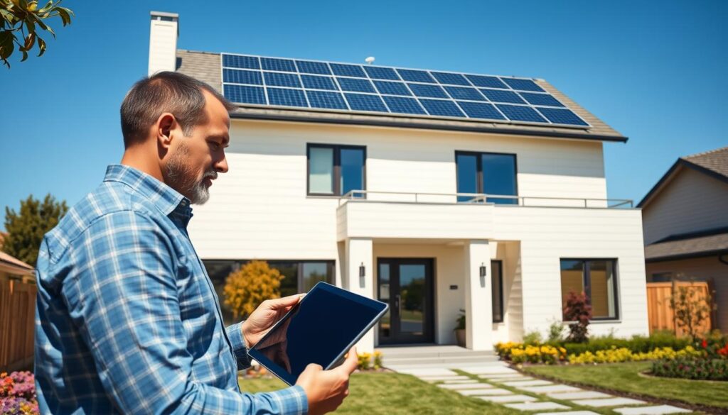 Maison équipée de panneaux solaires SolarEdge avec monitoring sur tablette
