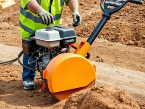 Pilonneuse à moteur thermique en action sur un chantier de construction
